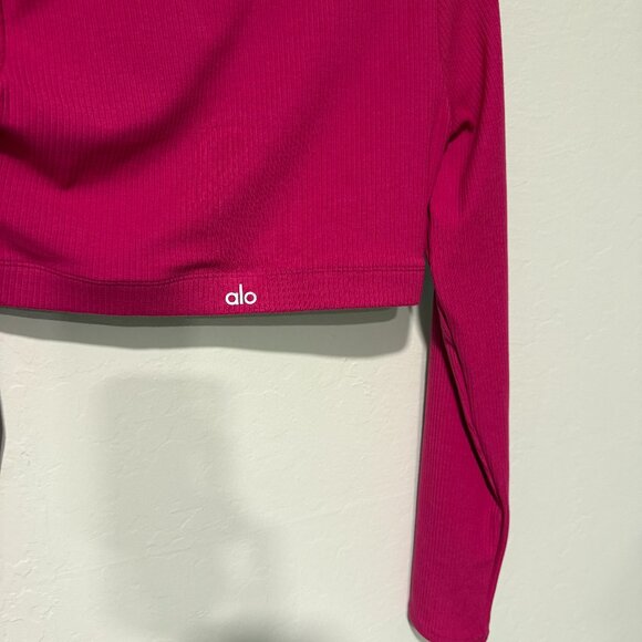Alo Ribbed Defined Long Sleeve Bra Magenta Crush Size M - Picture 3 of 5